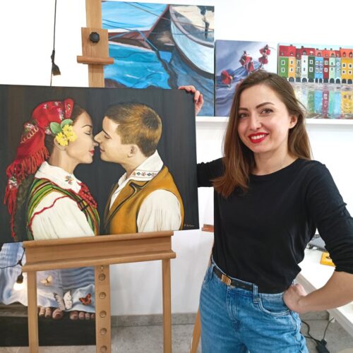 Kasia z obrazem - para w stroju ludowym