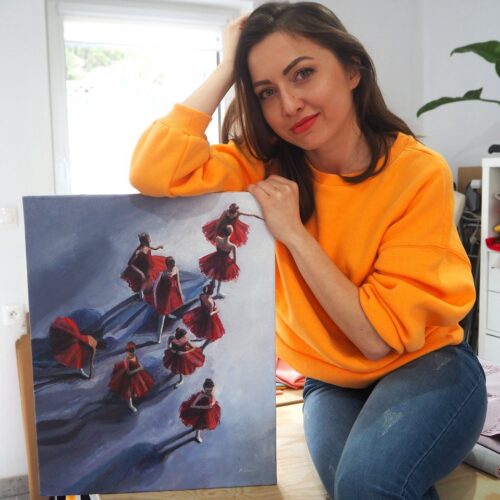 Kasia z obrazem - baletnice w czerwonych sukienkach